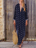 Retro Elegant Casual Loose V-Neck Long Sleeve Polka Dot Maxi Dress