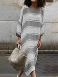 Striped Long Sleeve Round Neck Casual Dresses