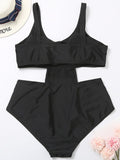 Solid Color Cutout Swimsuit