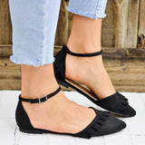 Women's Ruffles Ankle Buckle Flat Sandals Ballet Shoes
