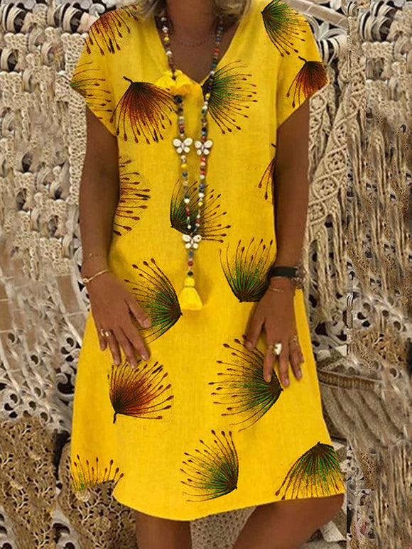 V-neck Short Sleeve Printed Boho Mini Dress
