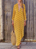 Retro Elegant Casual Loose V-Neck Long Sleeve Polka Dot Maxi Dress