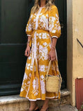 Mid-sleeve Round Neck Printed Loose Maxi Dresses