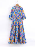 Bohemian Cross V Neck Print Maxi Dresses