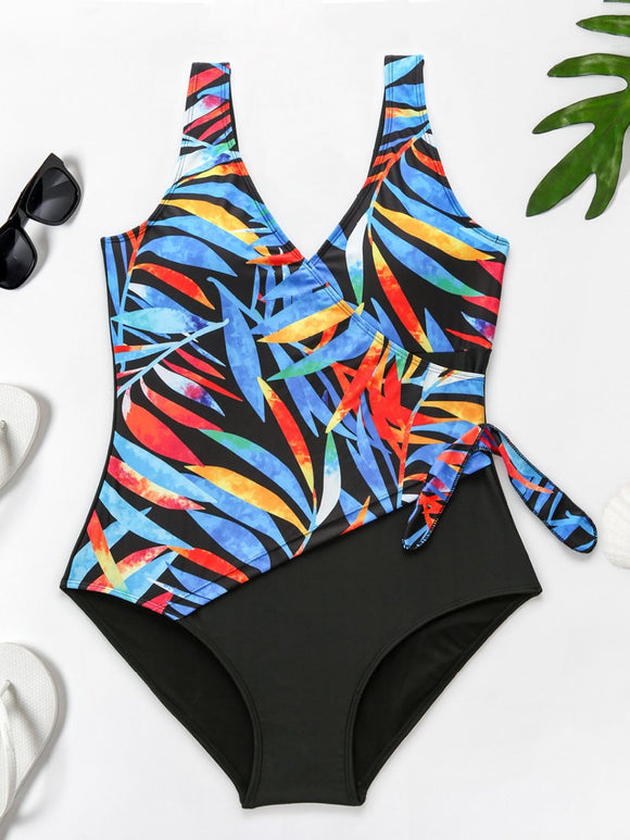 Printed Knotted One-Piece Swimsuit