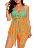 Polka-Dot Printed Sexy V-Neck Halter Strapless Open-Back Swimsuit