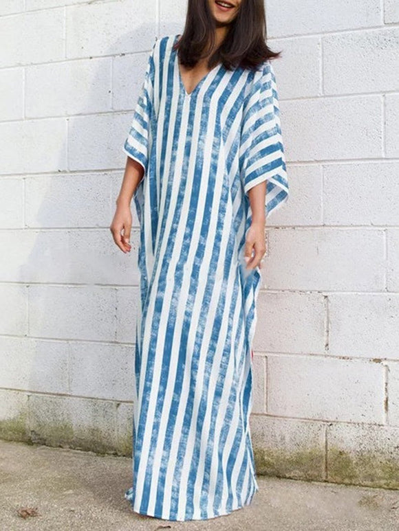 Bohemian Casual Loose Striped Maxi Dress