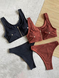 Pocket Split Zip Sexy Split Bikini