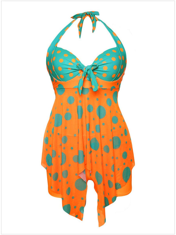 Polka-Dot Printed Sexy V-Neck Halter Strapless Open-Back Swimsuit