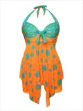 Polka-Dot Printed Sexy V-Neck Halter Strapless Open-Back Swimsuit