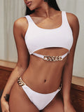 Solid Color Big Chain Sexy Split Bikini