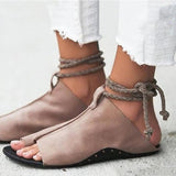 Women Chic Flat Heel Gladiator Sandals Flip Flops Lace Up Shoes