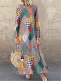 Casual Ethnic Print Round Neck Loose Maxi Dresses