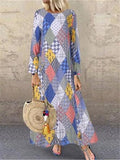 Casual Ethnic Print Round Neck Loose Maxi Dresses