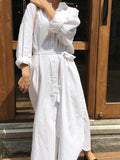 French Style White Lace-up Long Shirt Dress