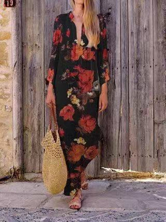 Bohemian Casual Loose Print Maxi Dress