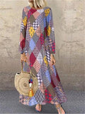 Casual Ethnic Print Round Neck Loose Maxi Dresses