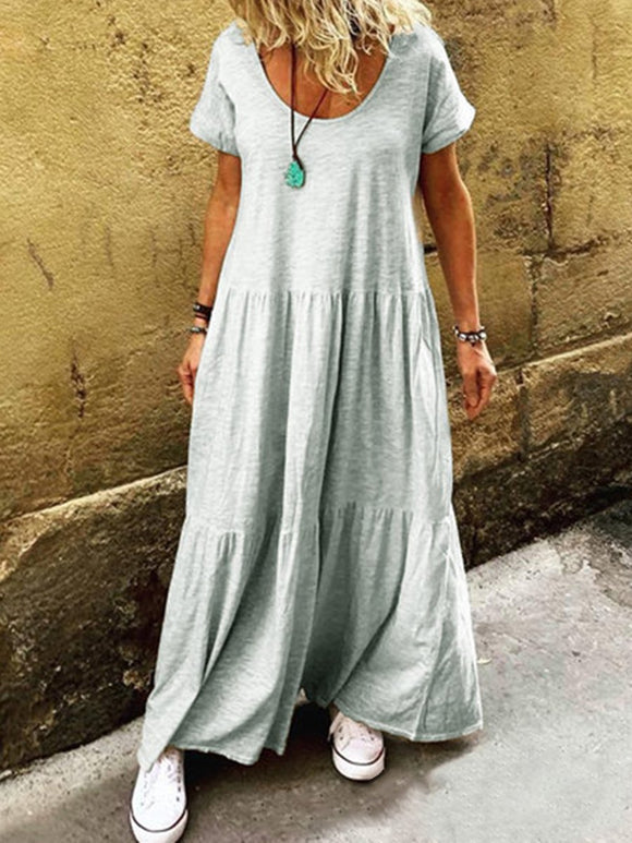 Ruffled Short Sleeve Casual Round Neck Maxi Dress