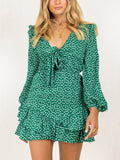 Bohemian Floral Long Sleeve V-Neck Mini Dress