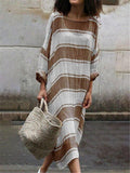 Striped Long Sleeve Round Neck Casual Dresses
