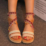 Plus Size Women's Shoes Zipper Beading Bohemia Sandals