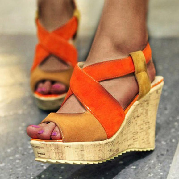Women Chic Wedge Heel Peep Toe Elastic Band Sandals