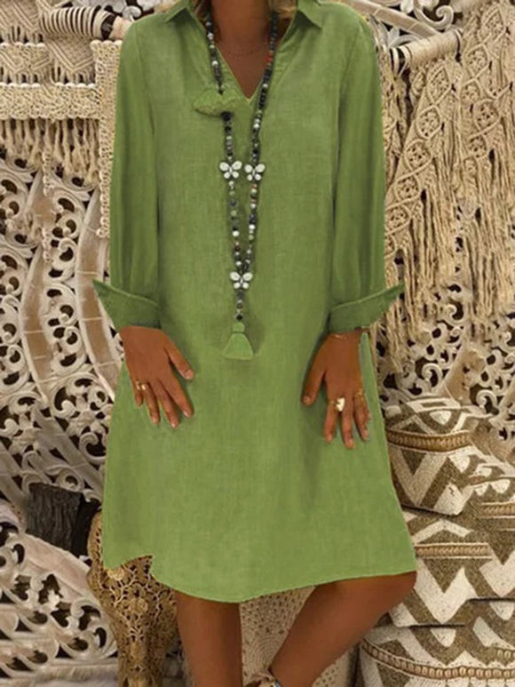 Casual Loose Lapel Long Sleeve Dress