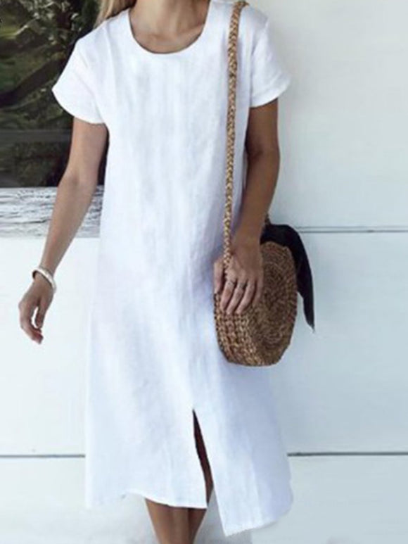 Casual Loose Short Sleeve Round Neck Midi Dress