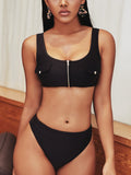 Pocket Split Zip Sexy Split Bikini