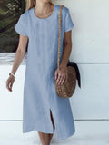 Casual Loose Short Sleeve Round Neck Midi Dress