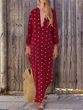 Retro Elegant Casual Loose V-Neck Long Sleeve Polka Dot Maxi Dress