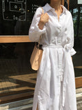 French Style White Lace-up Long Shirt Dress