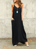 Beach Round Neckline Long Camisole Dress with Pockets