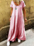 Ruffled Short Sleeve Casual Round Neck Maxi Dress