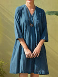 Solid Color Sleeve V-Neck Casual Dress
