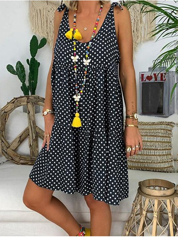 Round Neck Dot Print Sling Mini Dress