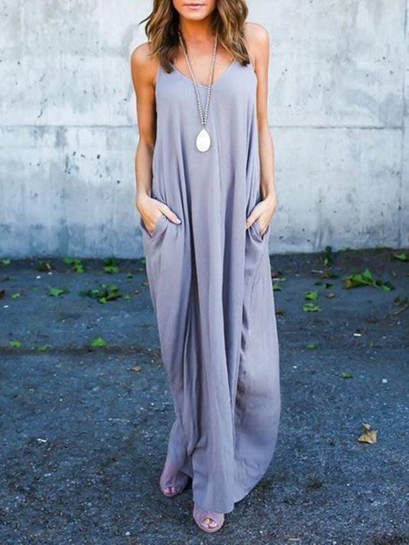 Beach Round Neckline Long Camisole Dress with Pockets