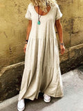 Ruffled Short Sleeve Casual Round Neck Maxi Dress