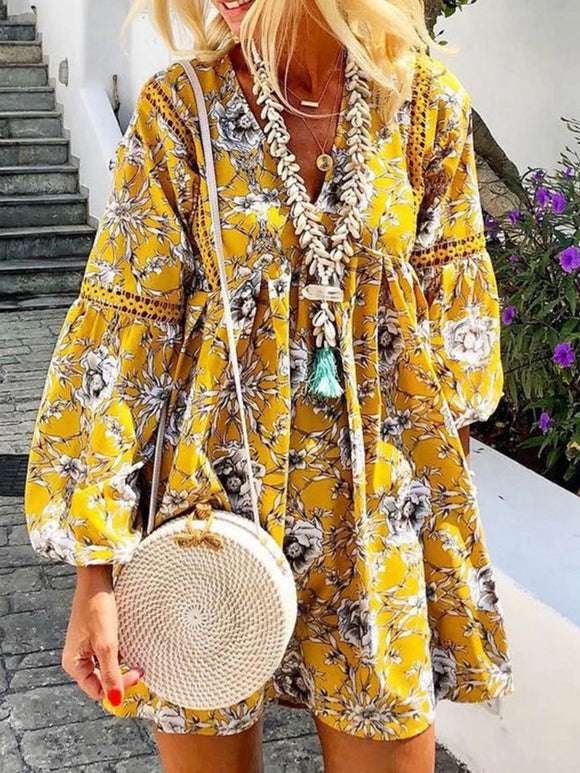 V-neck Daytime Casual Floral Mini Dress