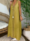 V-neck Sleeveless Lace-paneled Maxi Dress