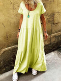 Ruffled Short Sleeve Casual Round Neck Maxi Dress