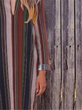Retro Elegant Casual Loose V-Neck Long-Sleeved T-Striped Maxi  Dress