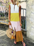 V-neck Sleeveless Loose Cotton Linen Maxi Dress