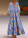 Bohemian Cross V Neck Print Maxi Dresses
