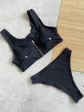 Pocket Split Zip Sexy Split Bikini