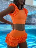 Vest Wrinkled Ruffled Solid Color Sexy Tankini