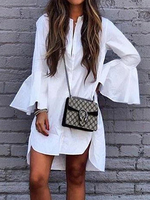 Irregular Round Neck Flared Sleeves Dress