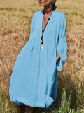 Casual Loose Deep V Stand Collar Puff Sleeve Chiffon Dress