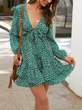 Bohemian Floral Long Sleeve V-Neck Mini Dress