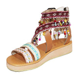 Plus Size Women's Shoes Zipper Beading Bohemia Sandals